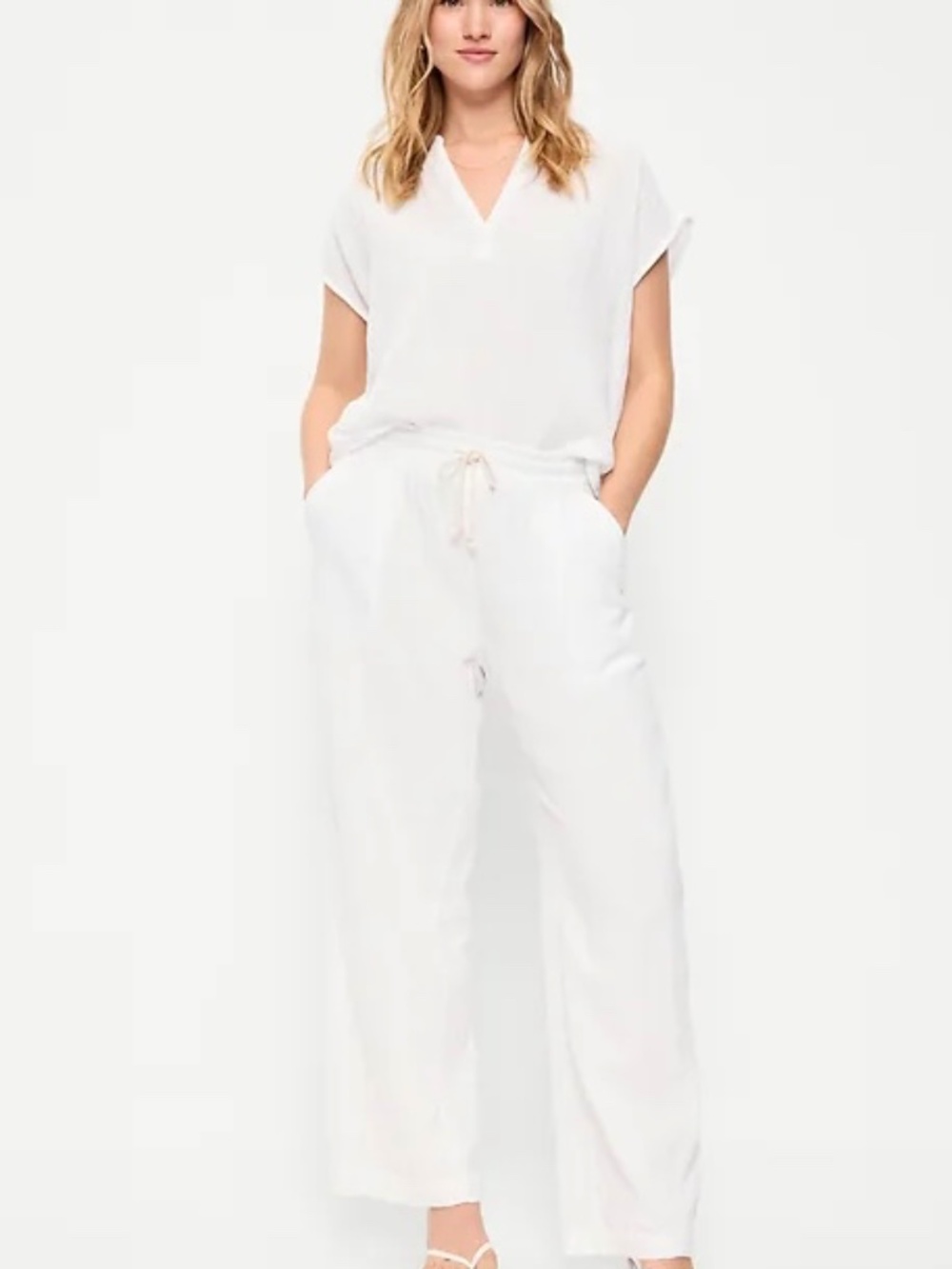 Gap crinkle cotton Summer wide leg cream drawstring waist pants nwt